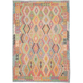 Tappeto Kilim Afghanistan Astratto Azzurro Rosa Arancio Verd