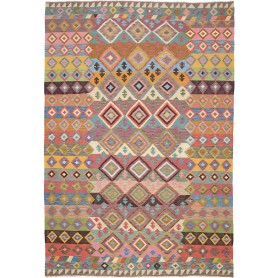 Tappeto Kilim Afghanistan Geometrico Blu Rosa Arancione Gial