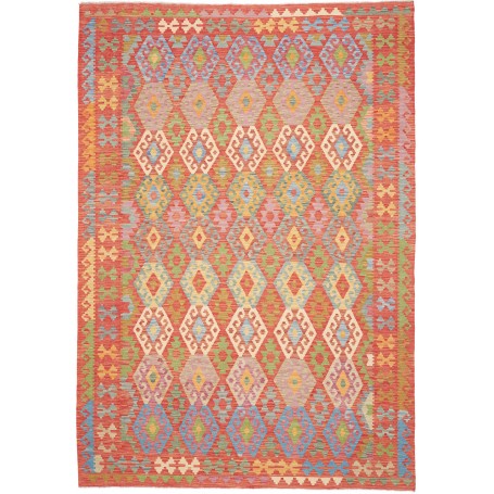 Tappeto Kilim Afghanistan Astratto Terracotta Azzurro Verde