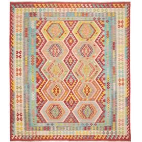 Tappeto Kilim Afghanistan Astratto Rosso Arancio Blu Celeste