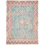 Tappeto Kilim Afghanistan Geometrico Azzurro Corallo Bianco