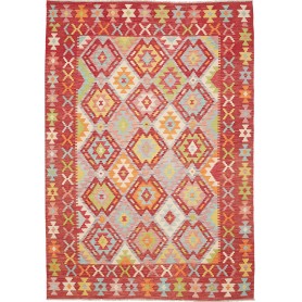 Tappeto Kilim Afghanistan Astratto Rosso Crema Blu Giallo Ve