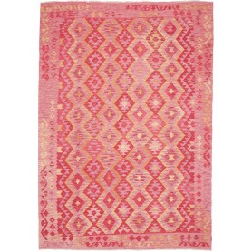 Tappeto Kilim Afghanistan Astratto Rosa Rosso Giallo Oro 204