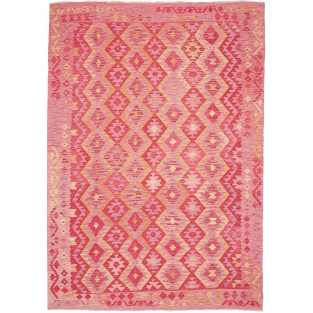 Tappeto Kilim Afghanistan Astratto Rosa Rosso Giallo Oro 204
