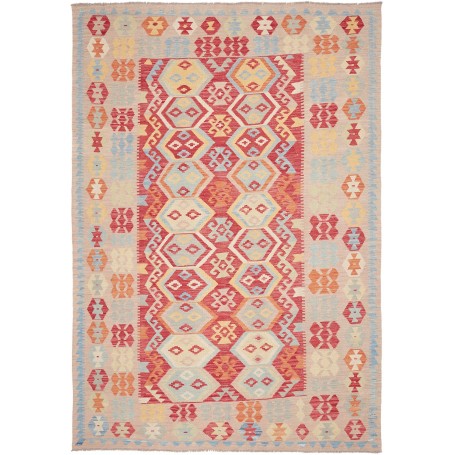 Tappeto Kilim Afghanistan Astratto Terracotta Beige Blu Chia
