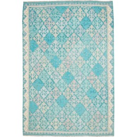 Tappeto Kilim Afghanistan Astratto Turchese Beige Rosa Chiar