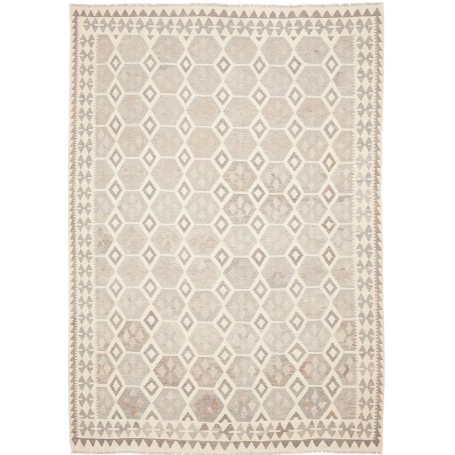 Tappeto Kilim Afghanistan Geometrico Beige Grigio Chiaro Cre