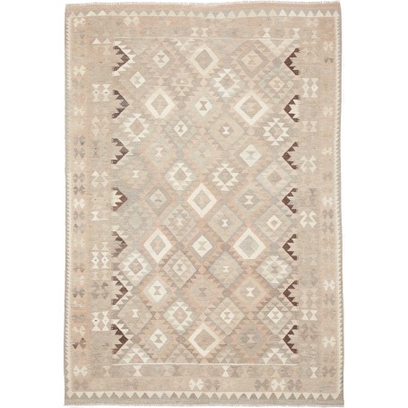 Tappeto Kilim Afghanistan Astratto Beige Grigio Crema Marron