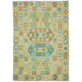 Tappeto Kilim Afghanistan Geometrico Verde Acqua Celeste Mar