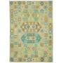 Tappeto Kilim Afghanistan Geometrico Verde Acqua Celeste Mar