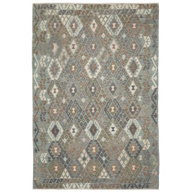 Tappeto Kilim Afghanistan Astratto Verde Acqua Marrone Crema
