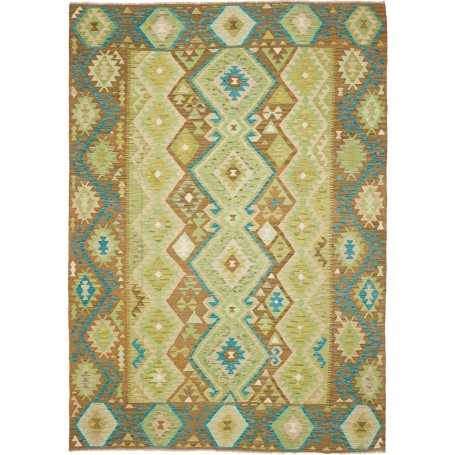 Tappeto Kilim Afghanistan Tribale Verde Marrone Turchese Bei