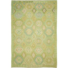 Tappeto Kilim Afghanistan Astratto Verde Chiaro Giallo Crema