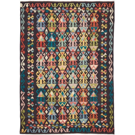 Tappeto Kilim Afghanistan Astratto Grigio Carbone Azzurro Ac