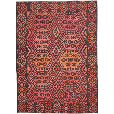 Tappeto Kilim Afghanistan Astratto Rosso Arancio Grigio Scur