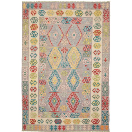 Tappeto Kilim Afghanistan Astratto Grigio Multicolore Celest