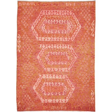 Tappeto Kilim Afghanistan Astratto Arancio Terracotta Rosa C