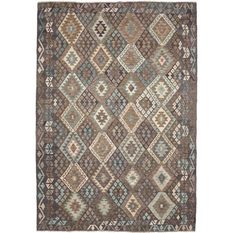 Tappeto Kilim Afghanistan Geometrico Marrone Grigio Petrolio