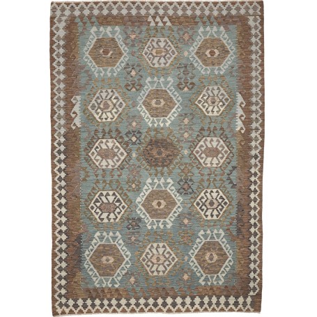 Tappeto Kilim Afghanistan Astratto Azzurro Ottanio Marrone B