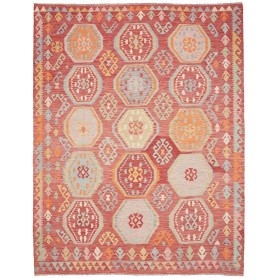 Tappeto Kilim Afghanistan Astratto Rosso Terracotta Azzurro