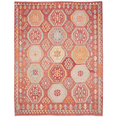 Tappeto Kilim Afghanistan Astratto Rosso Terracotta Azzurro