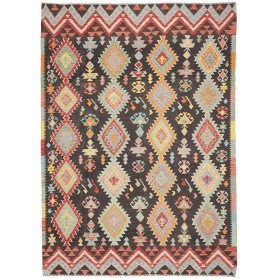 Tappeto Kilim Afghanistan Astratto Marrone Scuro Rosso Blu A