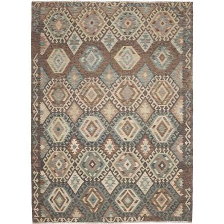 Tappeto Kilim Afghanistan Astratto Marrone Teale Beige Rosa