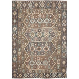 Tappeto Kilim Afghanistan Geometrico Marrone Terra Grigio Be