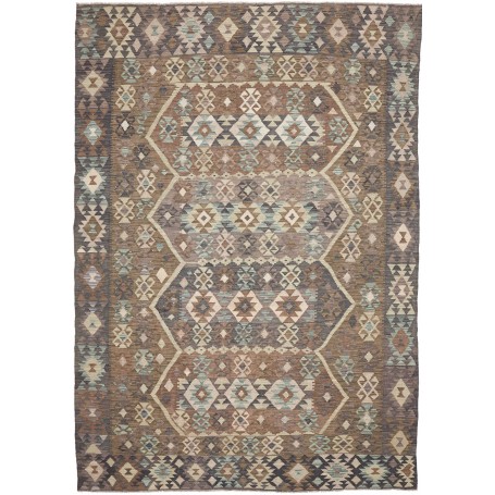 Tappeto Kilim Afghanistan Geometrico Marrone Terra Grigio Be