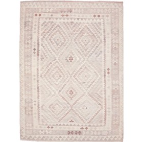 Tappeto Kilim Afghanistan Astratto Bianco Crema Grigio Chiar