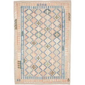 Tappeto Kilim Afghanistan Geometrico Beige Pesca Blu Verde 2