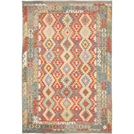 Tappeto Kilim Afghanistan Astratto Arancio Rosso Blu Giallo