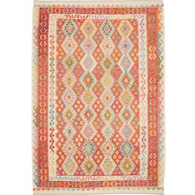 Tappeto Kilim Afghanistan Astratto Arancio Rosso Multicolore