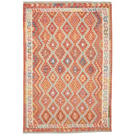 Tappeto Kilim Afghanistan Geometrico Terracotta Arancio Verd