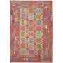 Tappeto Kilim Afghanistan Astratto Rosso Fucsia Blu Arancion
