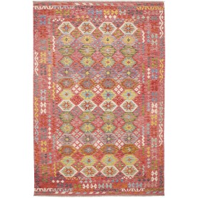 Tappeto Kilim Afghanistan Geometrico Rosa Rosso Giallo Blu V