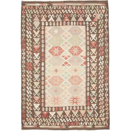 Tappeto Kilim Afghanistan Geometrico Marrone Beige Corallo V