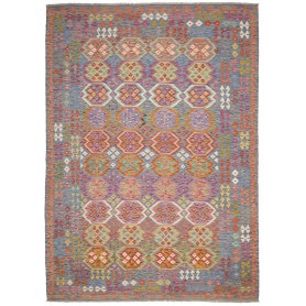 Tappeto Kilim Afghanistan Geometrico Grigio Azzurro Polvere