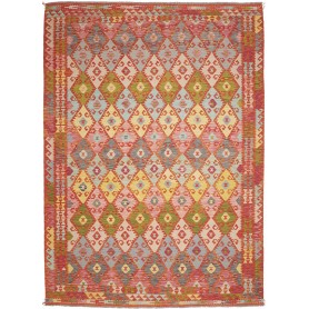 Tappeto Kilim Afghanistan Astratto Rosso Terracotta Azzurro