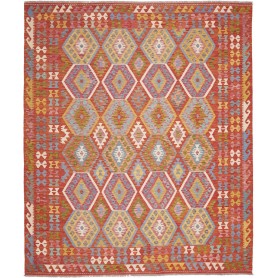 Tappeto Kilim Afghanistan Astratto Rosso Mattone Azzurro Gia