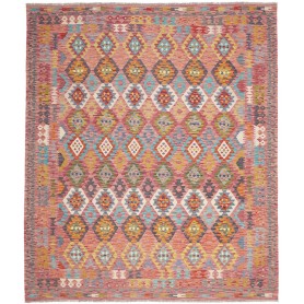 Tappeto Kilim Afghanistan Geometrico Rosa Antico Turchese Gi