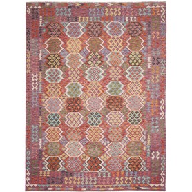 Tappeto Kilim Afghanistan Geometrico Viola Rosso Arancione B