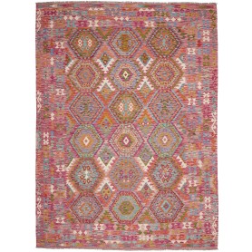 Tappeto Kilim Afghanistan Geometrico Rosa Corallo Arancio Tu