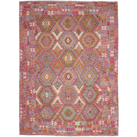 Tappeto Kilim Afghanistan Geometrico Rosa Corallo Arancio Tu