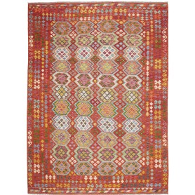 Tappeto Kilim Afghanistan Geometrico Rosso Terracotta Blu Az