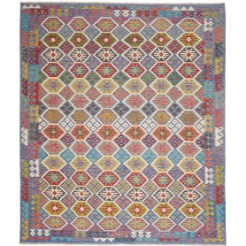 Tappeto Kilim Afghanistan Astratto Blu Rosso Giallo Verde Mu