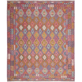 Tappeto Kilim Afghanistan Geometrico Viola Verde Acqua Aranc