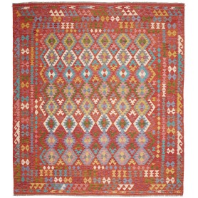 Tappeto Kilim Afghanistan Geometrico Rosso Arancio Blu Turch