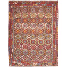 Tappeto Kilim Afghanistan Astratto Rosso Bordeaux Giallo Ver