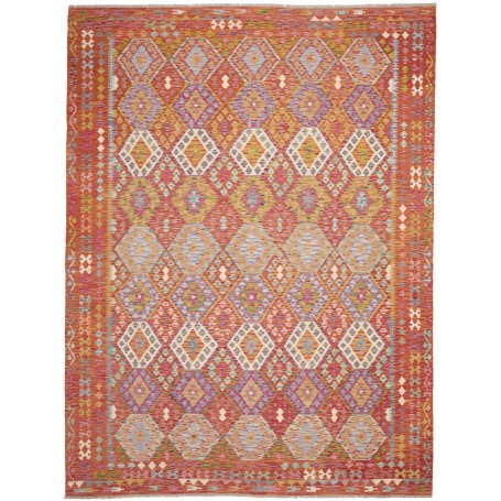 Tappeto Kilim Afghanistan Geometrico Rosso Terra Arancio Pas